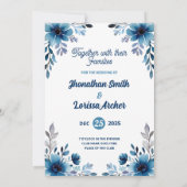 Faire-part de mariage d'aquarelle bleu fleuri de l (Dos)