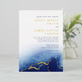 Faire-part de mariage d'aquarelle bleu Foil (Debout devant)