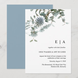 Faire-part de mariage d'aquarelle bleu foncé