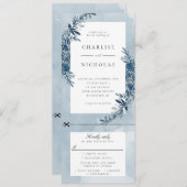 Faire-part de mariage d'aquarelle bleu Indigo avec (Devant / Derrière)