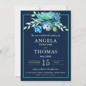 Faire-part de mariage d'aquarelle bleu marine (Devant)