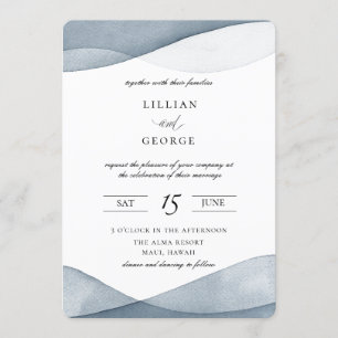 Faire-part de mariage d'aquarelle bleu plongé