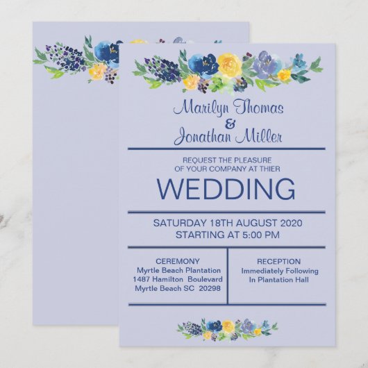 Faire-part de mariage d'aquarelle bleue (Devant / Derrière)