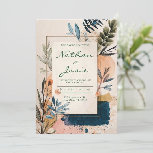 Faire-part de mariage d'aquarelle Boho moderne (Debout devant)