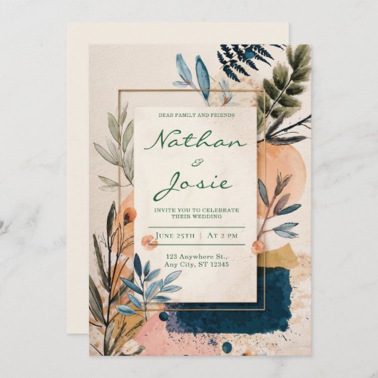 Faire-part de mariage d'aquarelle Boho moderne (Devant / Derrière)