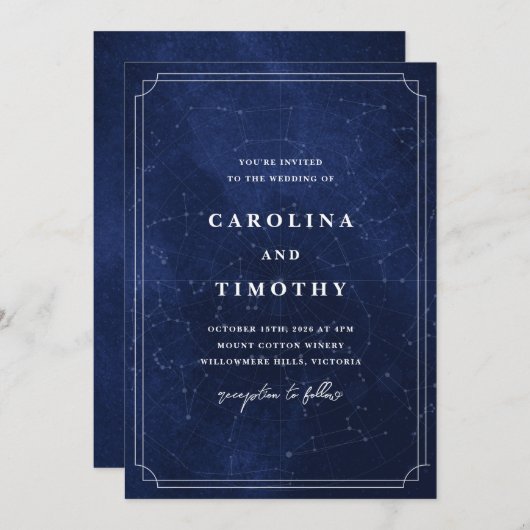 Faire-part de mariage d'aquarelle céleste du ciel (Devant / Derrière)