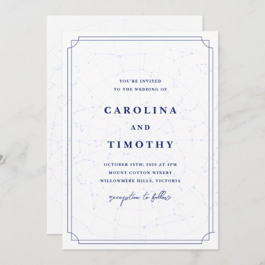 Faire-part de mariage d'aquarelle céleste du ciel (Devant / Derrière)