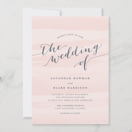 Faire-part de mariage d'aquarelle Chiffon | Blush (Devant)