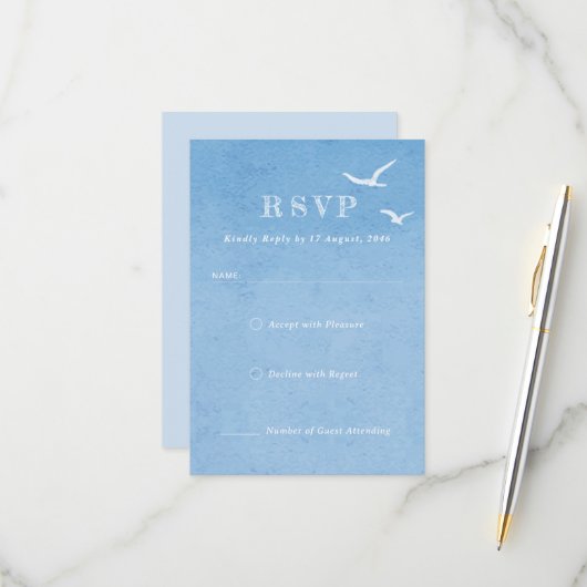 Faire-part de mariage d'aquarelle ciel bleu clair (Devant/Arrière en situation)