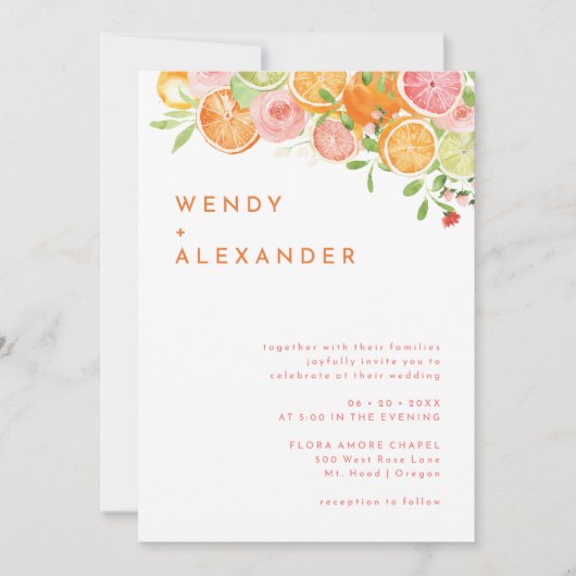 Faire-part de mariage d'aquarelle Citrus (Devant)
