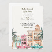 Faire-part de mariage d'aquarelle Cuba Havana (Devant / Derrière)