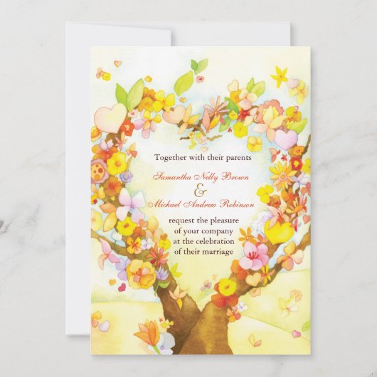 Faire-part de mariage d'aquarelle d'arbre de coeur (Devant)