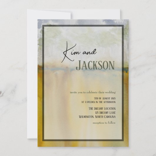 Faire-part de mariage d'aquarelle d'art Abstrait u (Devant)