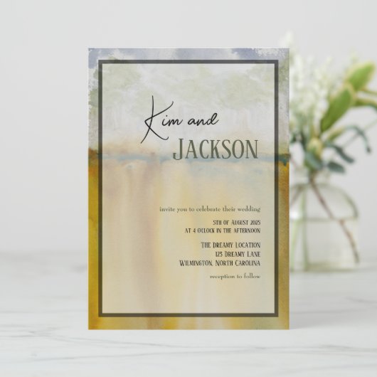 Faire-part de mariage d'aquarelle d'art Abstrait u (Debout devant)