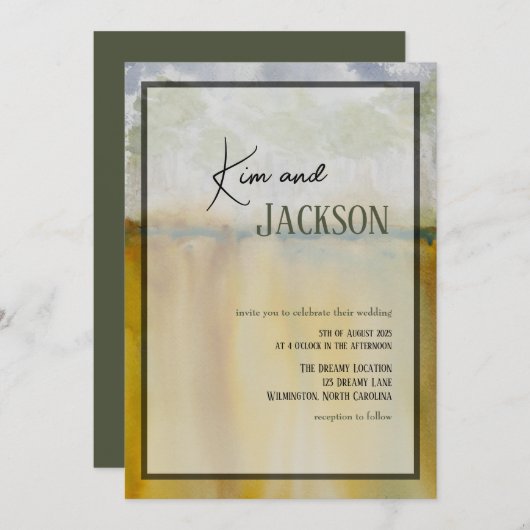 Faire-part de mariage d'aquarelle d'art Abstrait u (Devant / Derrière)