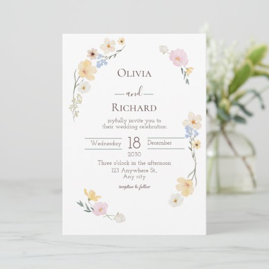 Faire-part de mariage d'aquarelle de couleur blanc (Debout devant)