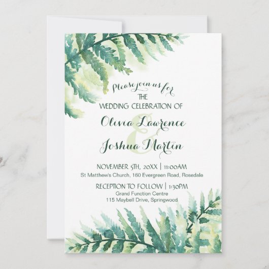 Faire-part de mariage d'aquarelle de feuillage ver (Devant)