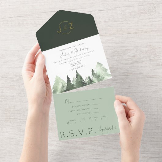 Faire-part de mariage d'aquarelle de forêt (Déchirure)