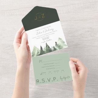 Faire-part de mariage d'aquarelle de forêt