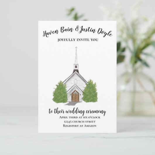 Faire-part de mariage d'aquarelle de l'église trad (Debout devant)