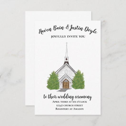 Faire-part de mariage d'aquarelle de l'église trad (Devant / Derrière)