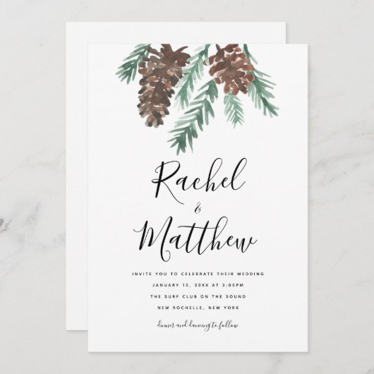 Faire-part de mariage d'aquarelle de Pinecone d'hi (Devant / Derrière)