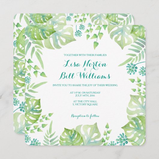 faire-part de mariage d'aquarelle des feuilles tro (Devant / Derrière)