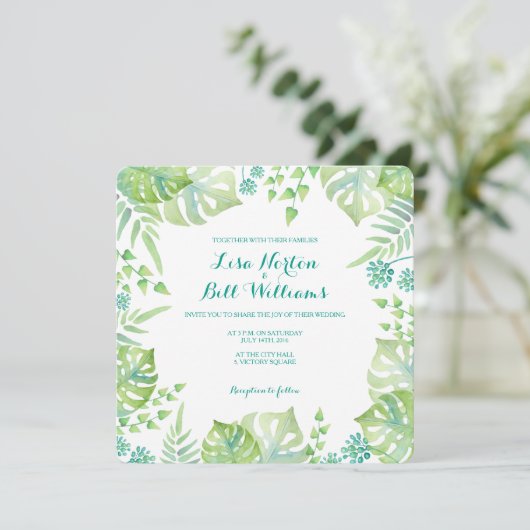 faire-part de mariage d'aquarelle des feuilles tro (Debout devant)