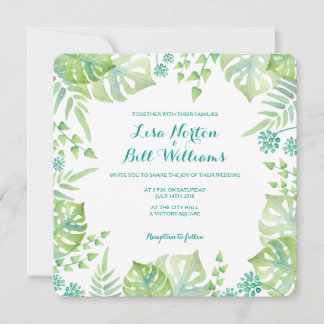 faire-part de mariage d'aquarelle des feuilles tro