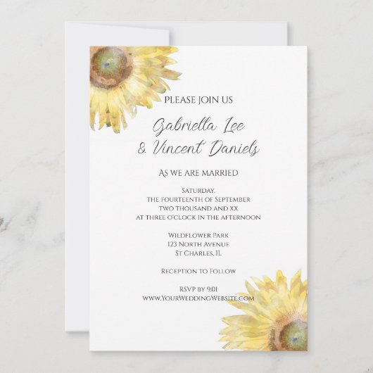 Faire-part de mariage d'aquarelle des fleurs jaune (Devant)