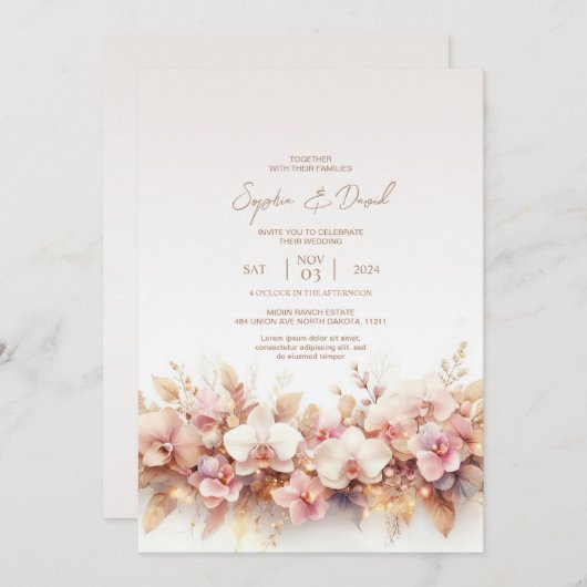 Faire-part de mariage d'aquarelle d'orchidées (Devant / Derrière)