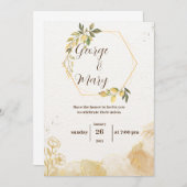 Faire-part de mariage d'aquarelle dorée minimalist (Devant / Derrière)