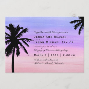 Faire-part de mariage d'aquarelle du coucher de so