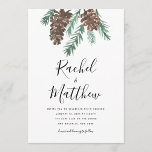 Faire-part de mariage d'aquarelle du Pinecone d'hi