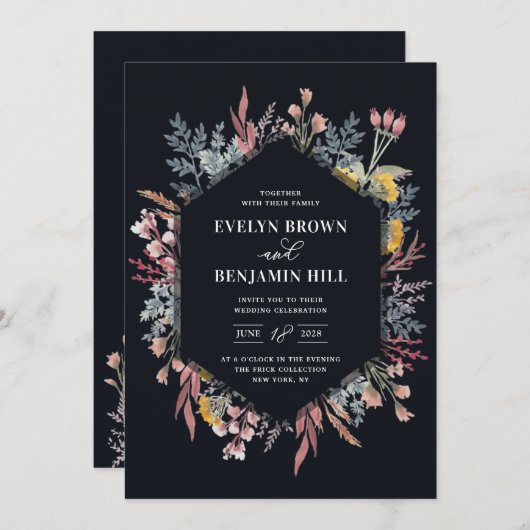 Faire-part de mariage d'aquarelle Dusty Fleur sauv (Devant / Derrière)