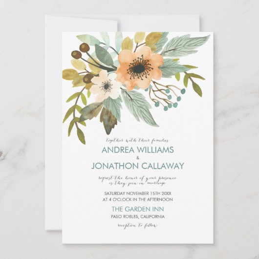 Faire-part de mariage d'aquarelle en floraison (Devant)