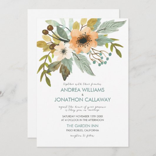 Faire-part de mariage d'aquarelle en floraison (Devant / Derrière)