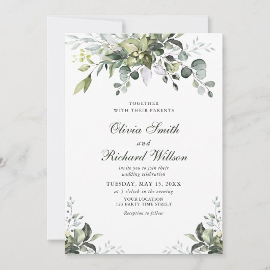 Faire-part de mariage d'aquarelle Eucalyptus (Devant)