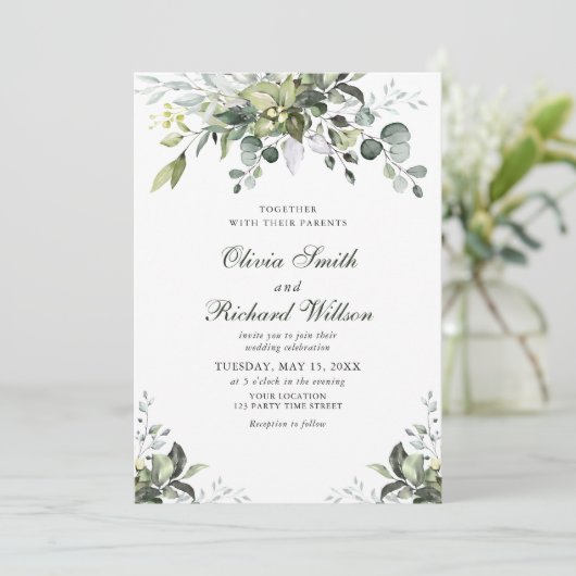 Faire-part de mariage d'aquarelle Eucalyptus (Debout devant)