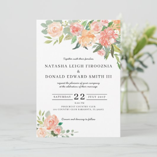 Faire-part de mariage d'aquarelle florale (Debout devant)