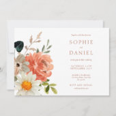 Faire-part de mariage d'aquarelle florale blanc (Devant)