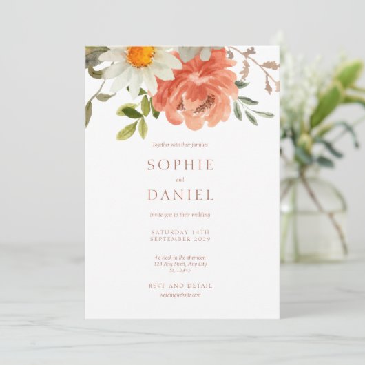 Faire-part de mariage d'aquarelle florale blanc (Debout devant)