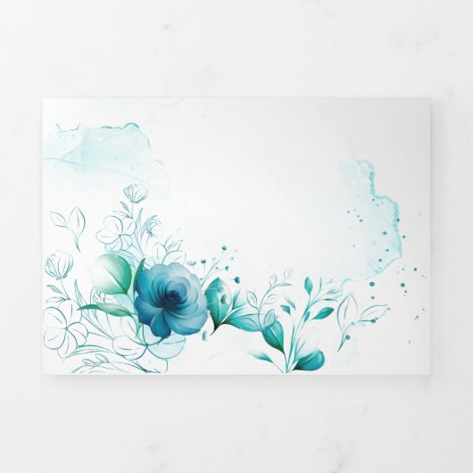 Faire-part de mariage d'aquarelle florale bleu per (Page de couverture)