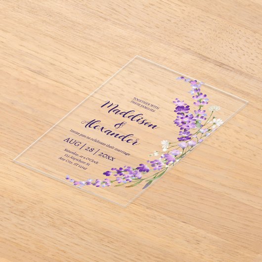 Faire-part de mariage d'aquarelle florale de lavan (Poser)