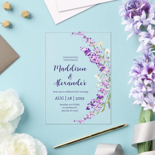 Faire-part de mariage d'aquarelle florale de lavan (Insitu (Mariage))