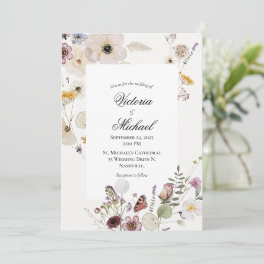 Faire-part de mariage d'aquarelle florale de print (Debout devant)