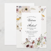 Faire-part de mariage d'aquarelle florale de print (Devant / Derrière)