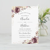 Faire-part de mariage d'aquarelle florale d'or pou (Debout devant)