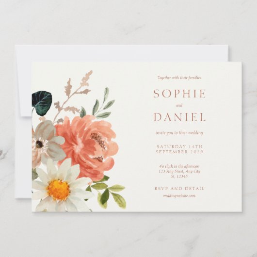 Faire-part de mariage d'aquarelle florale doux (Devant)