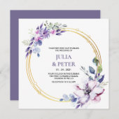 Faire-part de mariage d'aquarelle florale violet m (Devant / Derrière)